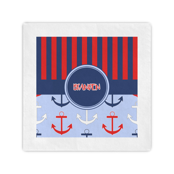 Custom Classic Anchor & Stripes Cocktail Napkins (Personalized)