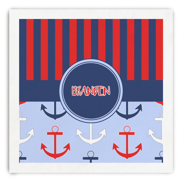 Custom Classic Anchor & Stripes Paper Dinner Napkins (Personalized)