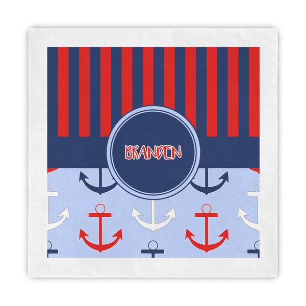 Custom Classic Anchor & Stripes Decorative Paper Napkins (Personalized)