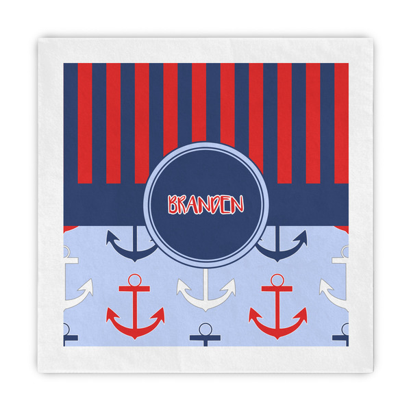 Custom Classic Anchor & Stripes Standard Decorative Napkins (Personalized)