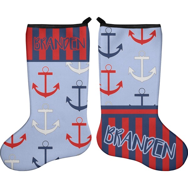 Custom Classic Anchor & Stripes Holiday Stocking - Double-Sided - Neoprene (Personalized)