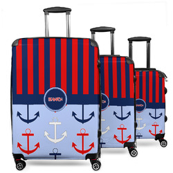 Classic Anchor & Stripes 3 Piece Luggage Set - 20" Carry On, 24" Medium Checked, 28" Large Checked (Personalized)