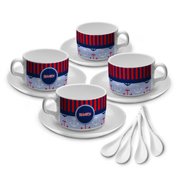 Classic Anchor & Stripes Tea Cup - Set of 4 (Personalized)