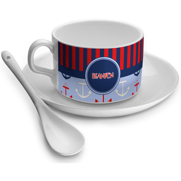 Custom Classic Anchor & Stripes Tea Cup - Single (Personalized)