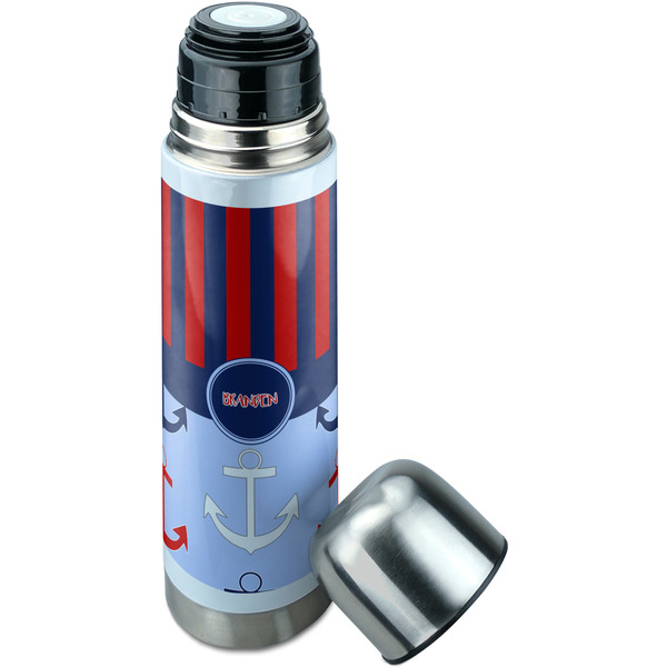 Classic Anchor & Stripes Thermos - Lid Off