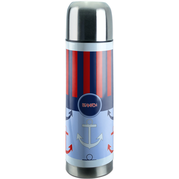 Custom Classic Anchor & Stripes Stainless Steel Thermos (Personalized)