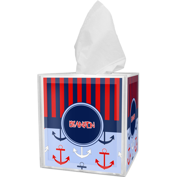 Custom Classic Anchor & Stripes Tissue Box Cover w/ Name or Text
