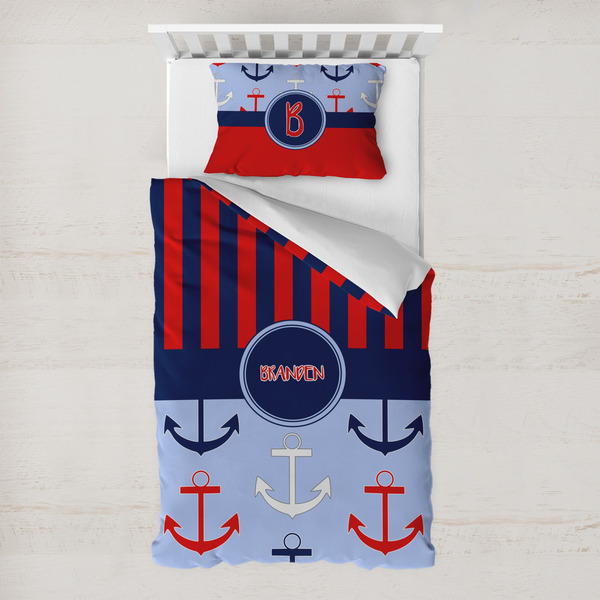 Custom Classic Anchor & Stripes Toddler Bedding Set - With Pillowcase (Personalized)
