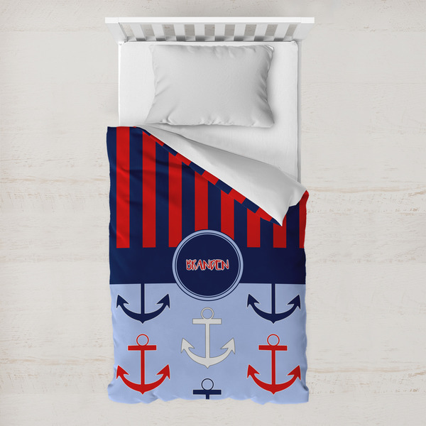 Custom Classic Anchor & Stripes Toddler Duvet Cover w/ Name or Text