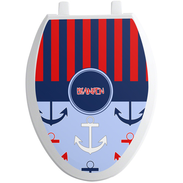 Classic Anchor & Stripes Toilet Seat Decal Elongated