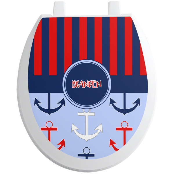 Custom Classic Anchor & Stripes Toilet Seat Decal - Round (Personalized)