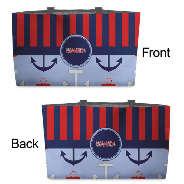 Classic Anchor & Stripes Tote w/Black Handles - Front & Back Views
