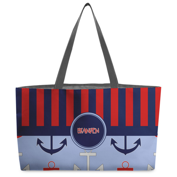 Custom Classic Anchor & Stripes Beach Totes Bag - w/ Black Handles (Personalized)