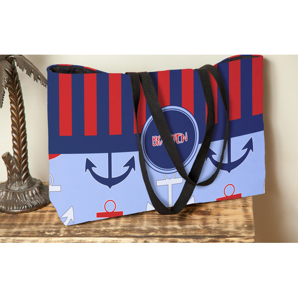 Classic Anchor & Stripes Tote w/Black Handles - Lifestyle View