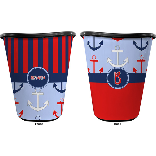Classic Anchor & Stripes Trash Can Black - Front and Back - Apvl