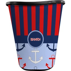 Classic Anchor & Stripes Waste Basket - Double Sided (Black) (Personalized)