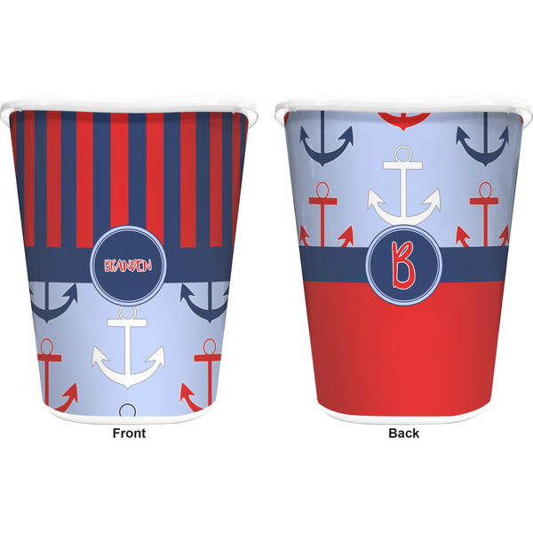 Classic Anchor & Stripes Trash Can White - Front and Back - Apvl