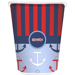 Classic Anchor & Stripes Waste Basket - Double Sided (White) (Personalized)