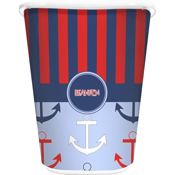 Custom Classic Anchor & Stripes Waste Basket (Personalized)