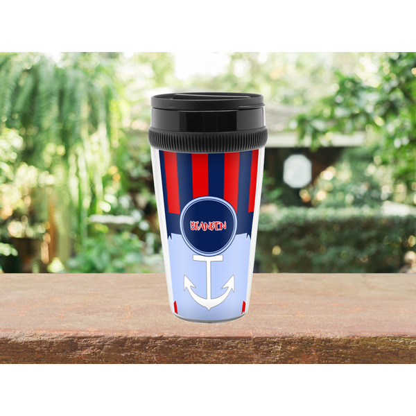 Classic Anchor & Stripes Travel Mug Lifestyle (Personalized)