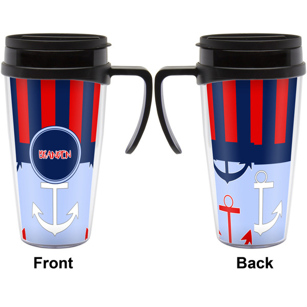 Classic Anchor & Stripes Travel Mug with Black Handle - Approval