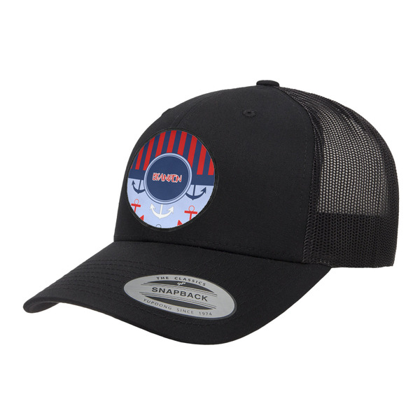 Custom Classic Anchor & Stripes Trucker Hat - Black (Personalized)