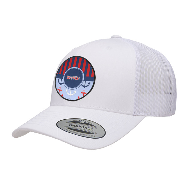 Custom Classic Anchor & Stripes Trucker Hat - White (Personalized)