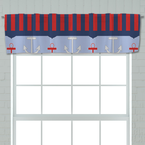 Classic Anchor & Stripes Valance - Closeup on window