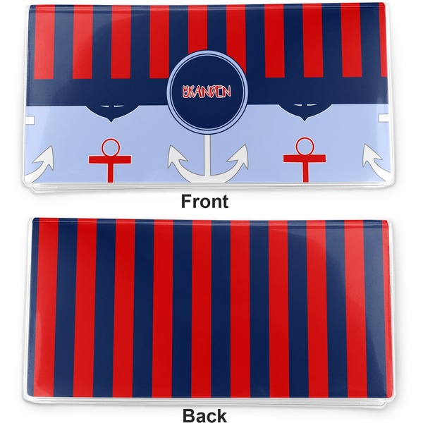 Classic Anchor & Stripes Vinyl Check Book Cover - Front and Back