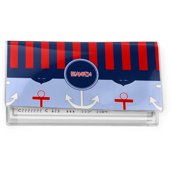 Custom Classic Anchor & Stripes Vinyl Checkbook Cover (Personalized)