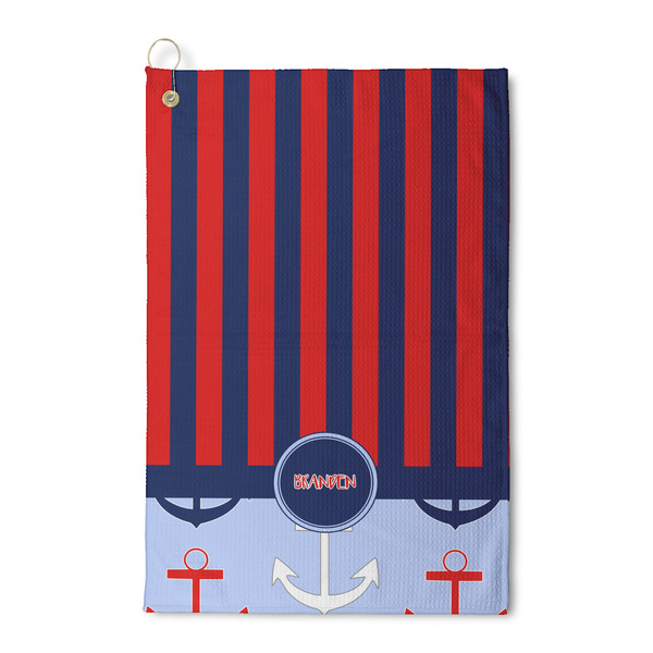 Custom Classic Anchor & Stripes Waffle Weave Golf Towel (Personalized)
