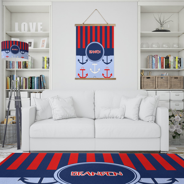 Classic Anchor & Stripes Wall Hanging Tapestry - Portrait - IN CONTEXT