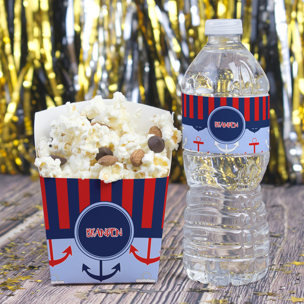Classic Anchor & Stripes Water Bottle Label - w/ Favor Box