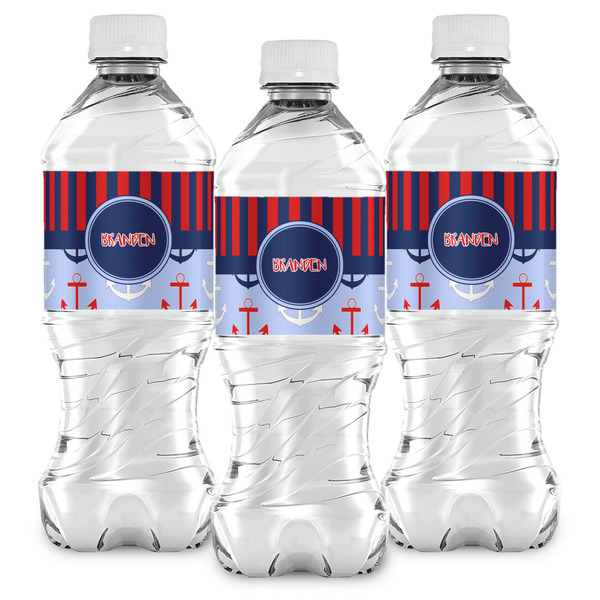 Classic Anchor & Stripes Water Bottle Labels - Front View
