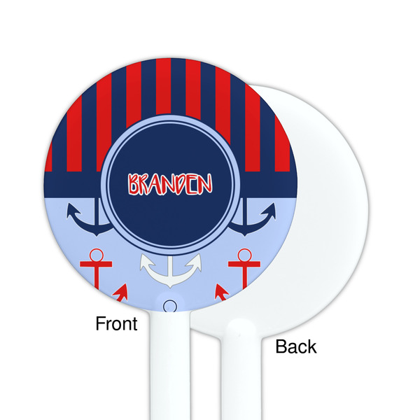 Classic Anchor & Stripes White Plastic 5.5" Stir Stick - Single Sided - Round - Front & Back