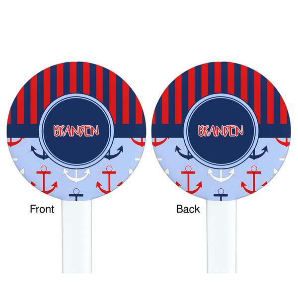 Classic Anchor & Stripes White Plastic 7" Stir Stick - Double Sided - Round - Front & Back
