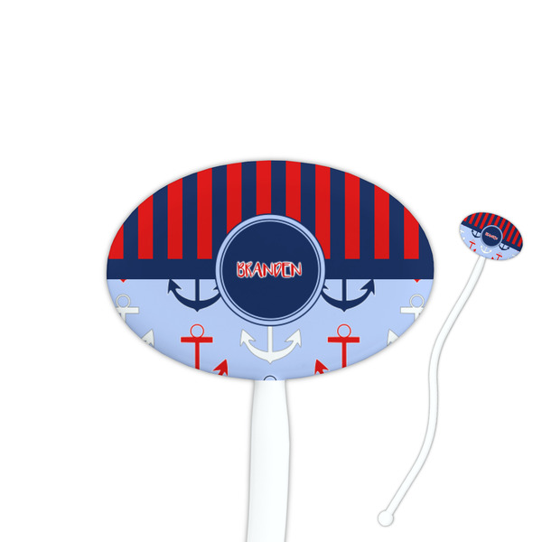 Custom Classic Anchor & Stripes Oval Plastic Stir Sticks (Personalized)