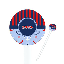 Classic Anchor & Stripes 7" Round Plastic Stir Sticks - White - Single Sided (Personalized)