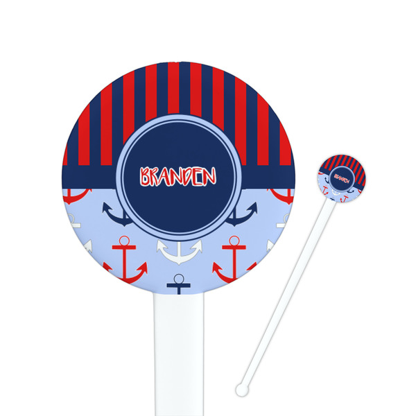 Custom Classic Anchor & Stripes Round Plastic Stir Sticks (Personalized)