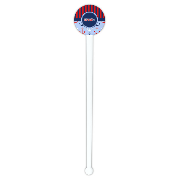 Classic Anchor & Stripes White Plastic 7" Stir Stick - Round - Single Stick