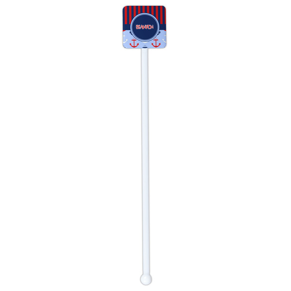 Classic Anchor & Stripes White Plastic Stir Stick - Single Sided - Square - Single Stick