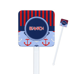 Classic Anchor & Stripes Square Plastic Stir Sticks - Double Sided (Personalized)