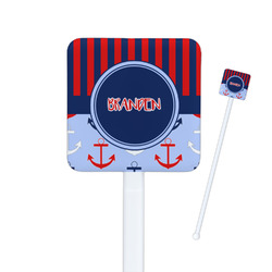 Classic Anchor & Stripes Square Plastic Stir Sticks (Personalized)