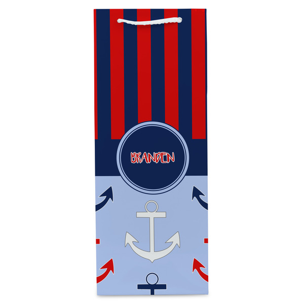 Classic Anchor & Stripes Wine Gift Bag - Gloss - Front