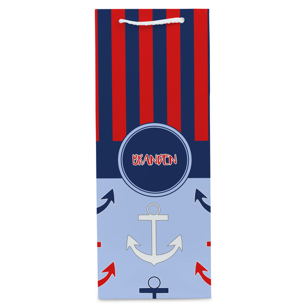 Classic Anchor & Stripes Wine Gift Bag - Matte - Front
