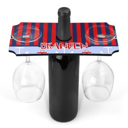 Classic Anchor & Stripes Wine Bottle & Glass Holder (Personalized)
