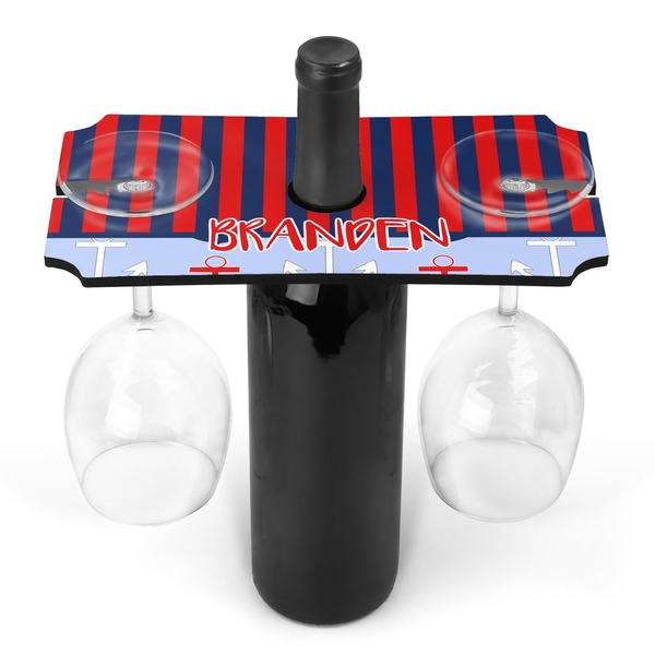 Custom Classic Anchor & Stripes Wine Bottle & Glass Holder (Personalized)