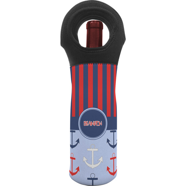 Custom Classic Anchor & Stripes Wine Tote Bag w/ Name or Text