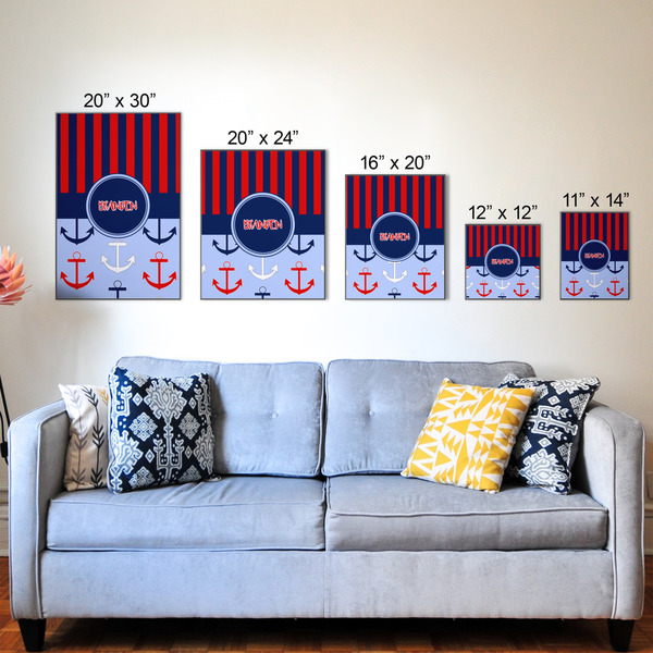 Classic Anchor & Stripes Wood Prints - Size Comparison