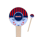 Classic Anchor & Stripes 4" Round Wooden Food Picks - Double Sided (Personalized)